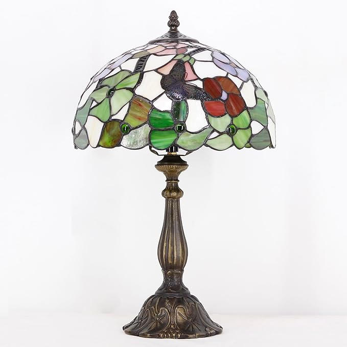Tiffany Lamp Touch Control Table Lamp Stained Glass Desk Lamp 12X12X19 Inches Butterfly Flower Style Reading Light