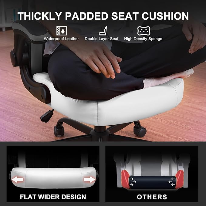 GTPLAYER Video Gaming Chair,Ergonomic Gaming Chair with Flip-Up Armrests,Comfortable Desk Chair with Adjustable Height,Computer Chair with Built-in Lumbar Support, Recliner with 360° Swivel (White)