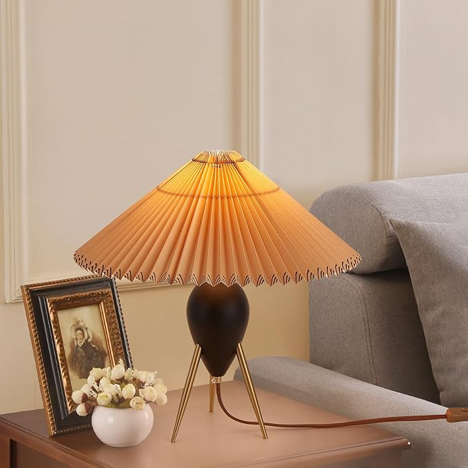 Modern Black Wood Cute Table Lamp Desk Lamp for Living Room Bedroom Home Office, Bedside Nightstand Farmhouse Antique Rustic Decorative End Table Lamp for Entryway Passway Side Table