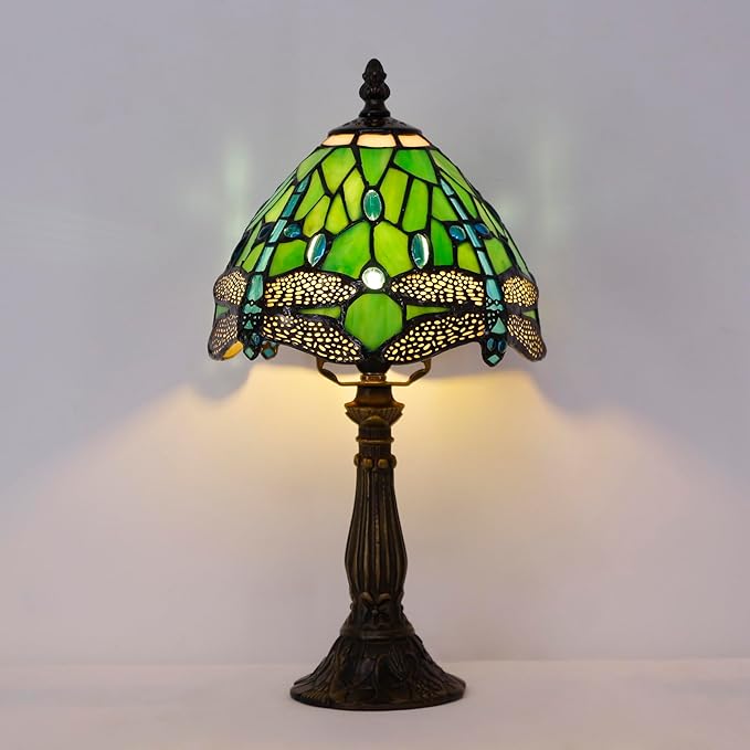 Tiffany Lamp Touch Control Table Lamp Green Stained Glass Desk Lamp 8X8X14.5 Inches Dragonfly Style Reading Light