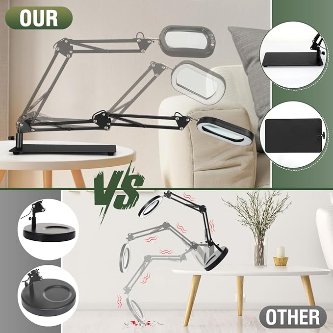 Veemagni 10X Rectangle Magnifying Glass with Light and Stand, 5 Color Modes Stepless Dimmable, 2-in-1 LED Lighted Desk Lamp & Clamp, Hands Free Magnifier for Reading Crafts Repair Painting Close Work