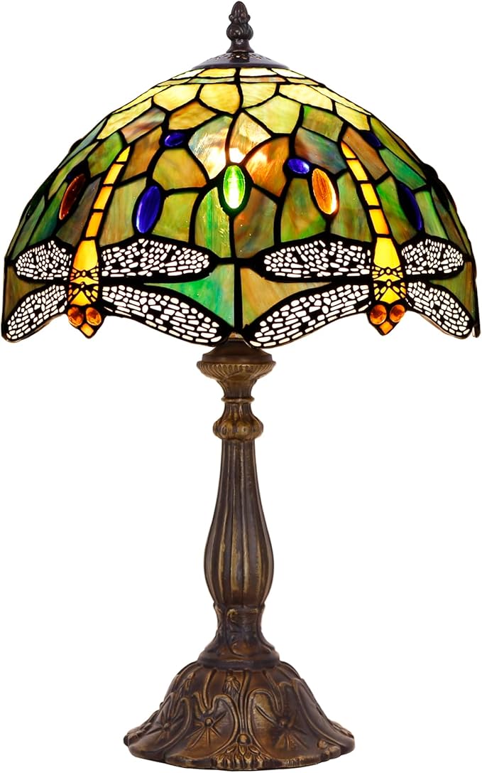 Tiffany Lamp Touch Control Table Lamp Brown Yellow Stained Glass Desk Lamp 12X12X19 Inches Dragonfly Style Reading Light