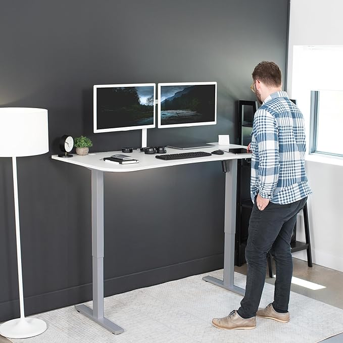 VIVO Electric 63 x 32 in Standing Desk, Memory Height Adjustment, 1B Series, White Top Gray Frame, DESK-KIT-1G1W