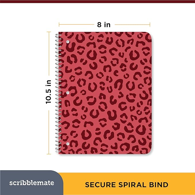 Spiral Notebooks College Ruled 1 Subject Spiral Notebook Bulk Pack of 48 Assorted Bold Colors, 8 x 10 1/2 Inch, 70 Sheets, Leopard Pattern Bulk Notebooks for Work & School