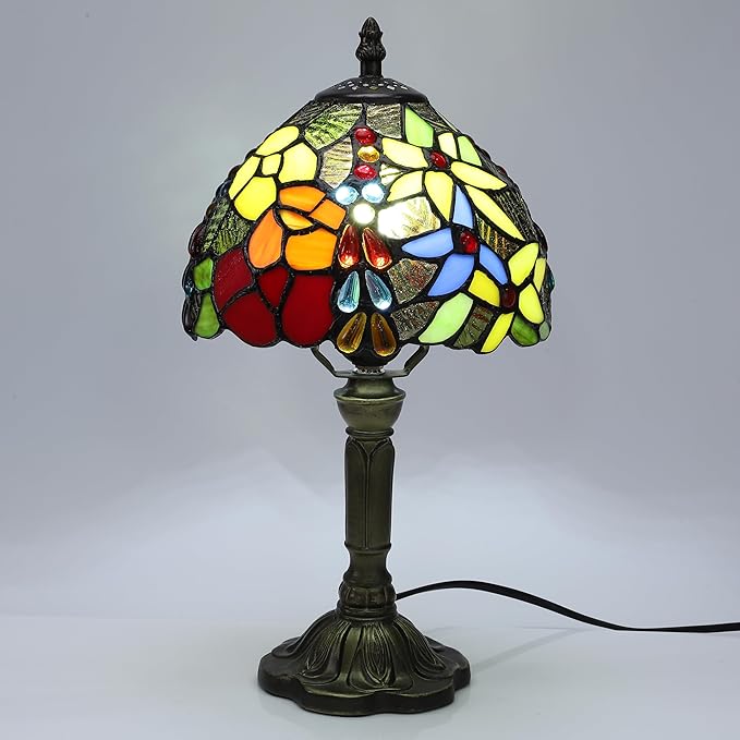 Tiffany Lamp Rose Flower Stained Glass Table Lamp for Bedroom,3 Color-Temperatures Nightstand Bedside Home Office Desk Lamp Accent Table lamp for Living Room Hotel, 8X8X14 Inch