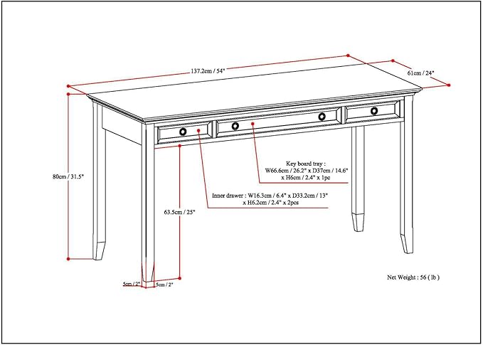 SIMPLIHOME Amherst Desk - 54-Inch Wide Solid Wood Writing Desk in Distressed Grey, Transitional Home Office Computer Table for Workspace or Study with 2 Drawers and Flip-Down Keyboard Tray