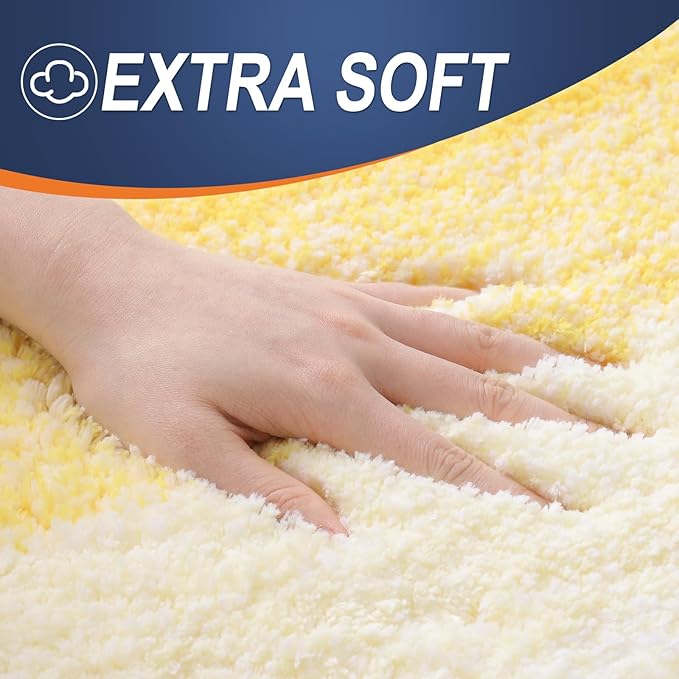 OLANLY Luxury Toilet Rugs U-Shaped 24x20, Extra Soft and Absorbent Microfiber Bathroom Rugs, Non-Slip Plush Shaggy Bath Mat, Machine Wash Dry, Contour Bathroom Mats for Toilet Base, Yellow