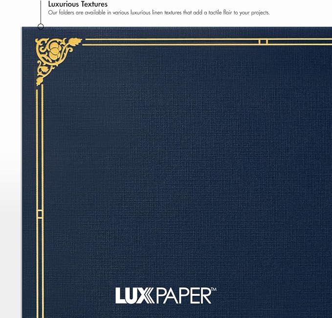 LUXPaper 9.5" x 12" Certificate Holders | Nautical Blue Linen | Embossed Silver Foil Floral Border | 100lb. Cover | 250 Qty