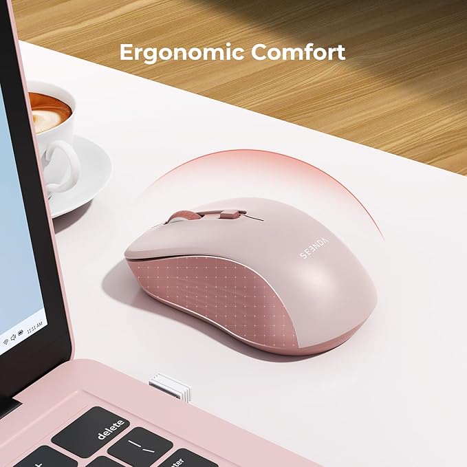 seenda Wireless Mouse, Bluetooth & 2.4G USB Dual Mode for Laptops & Computers - Mac & Windows Compatible - Pink