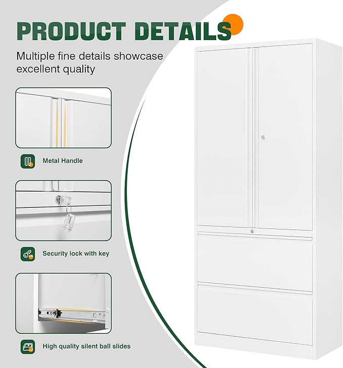 Letaya Metal Storage Cabinets for Home Office,File Cabinet-2 Drawers with Lock and Adjustable Shelves-Hang Legal/Letter/A4/F4 Size Filing-White