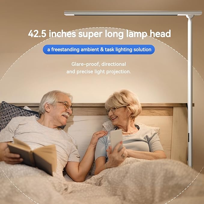 100W LED Floor Lamp for Office, 76.6'' Dimmable 4000K 10400LM Natural Full Spectrum Daylight Eye-Caring Standing Lamp with Rotatable Lamp Head for Office Meeting Room Studying Room Workshop