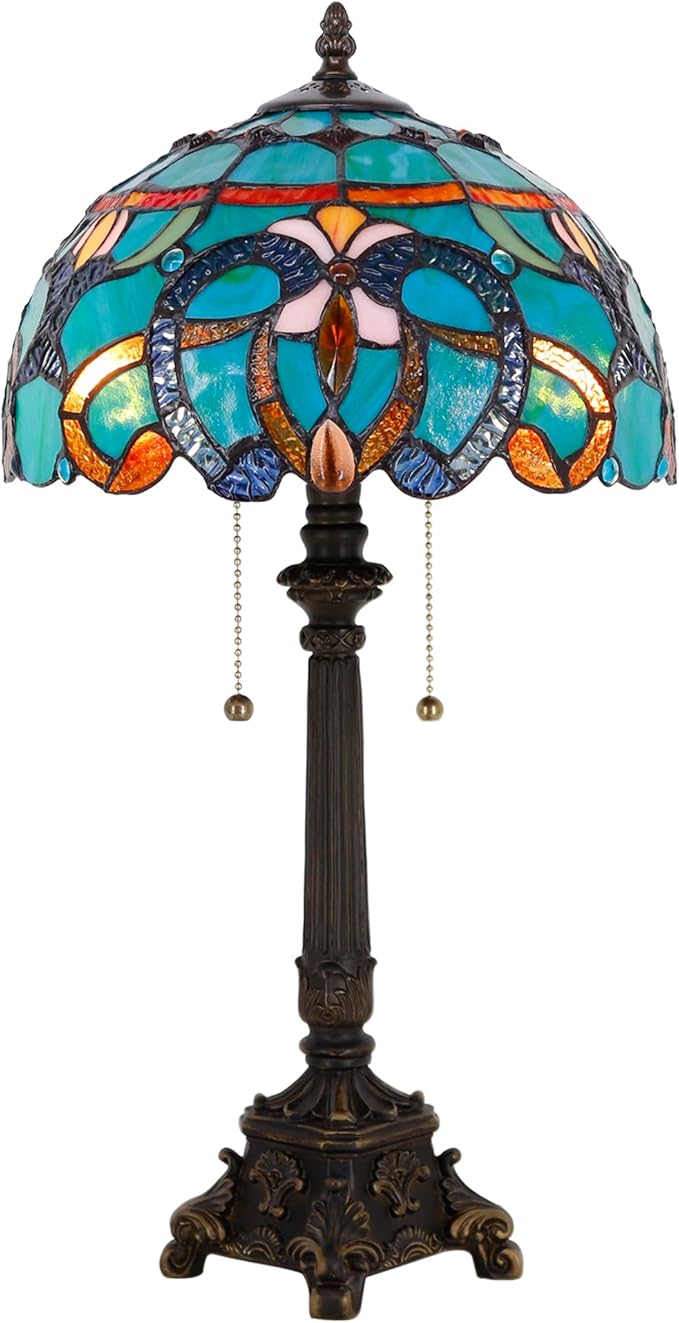 Tiffany Table Lamp Blue Green Stained Glass Desk Lamp 12X12X21 Inches Jewelry Baroque Style Reading Light