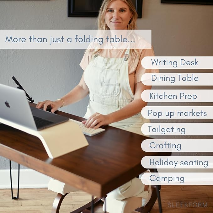 Sleekform Wooden Folding Desk - Lightweight Small Portable Writing Table, Foldable Table, Desk for Small Bedroom Spaces and Home Office - No Assembly Required