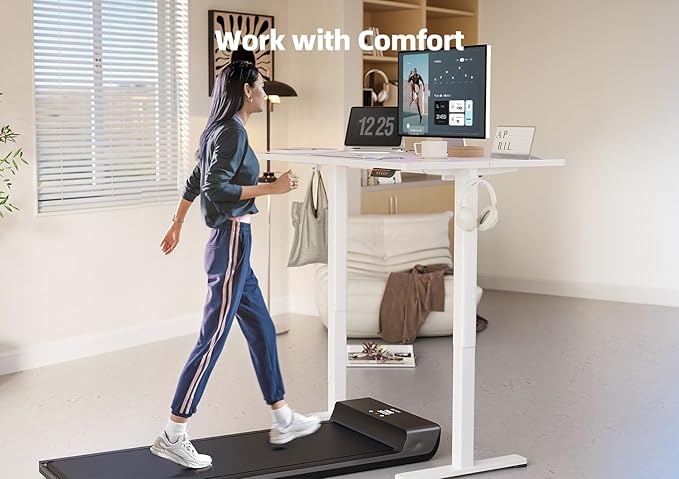YDN Electric Standing Desk Adjustable Height, 55 x 24 Inches Stand up Desk with Cable Management, Home Office Desks with Splice Board & White Frame, White Top
