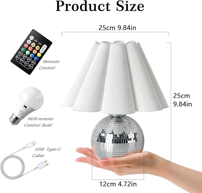 Rechargeable Crodless Small Funky Table Lamp, Battery Operated Remote Control Disco Mini Table Lamps for Bedroom Nightstand, Funky Small Table Lamp for Small Spaces for Kitchen Counter, Bookshelf