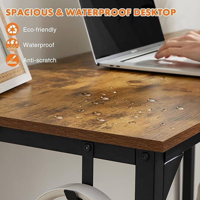 Sweetcrispy Computer Small Office Desk 40 Inch Student Kids Study Writing Work with Headphone Hooks & Storage Bag Modern Simple PC Home Bedroom Table - Brown
