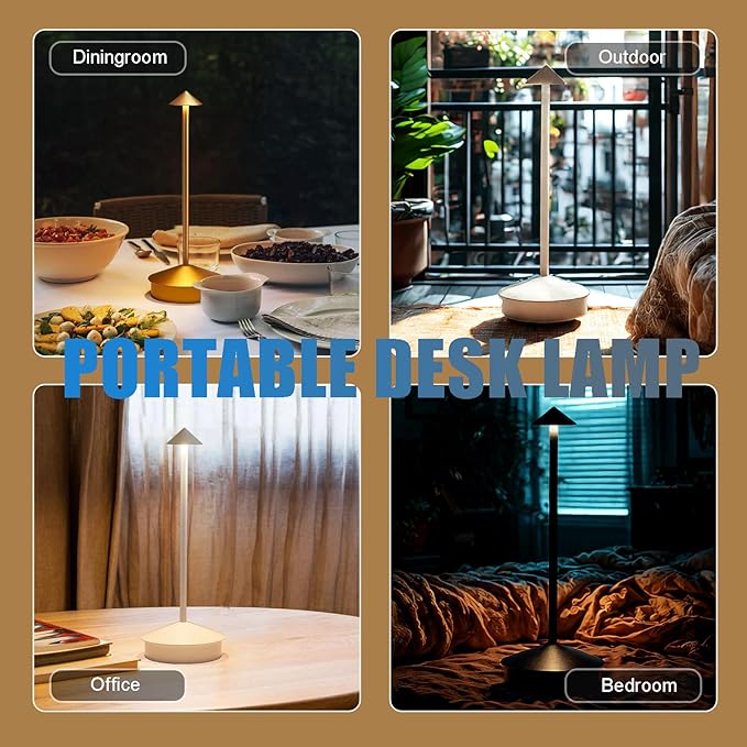 Cordless Rechargeable LED Table Lamps, 1800mAh Battery Desk Lamp Outdoor Portable Touch Dimmable Table Night Light for Patio Restaurant Dining Home Set of 2 White