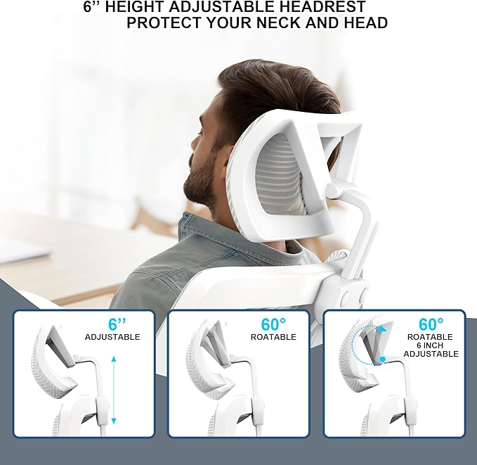 Home Office Chair, Ergonomic Comfy Desk Chair, High Back Computer Chair- Adjustable Headrest with Flip-Up Arms, Lumbar Support, Swivel Executive Task Chair (Modern, White)
