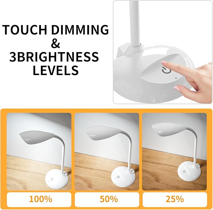 Desk Lamp, LED Eye-Caring Table Lamp, Study Lamps with Flexible Goose Neck for Bedroom, Eye-Caring Light, 3 Brightness 360° Rotation Touch Table Gooseneck Lamp, Bright for Bedroom, Study, Home Office