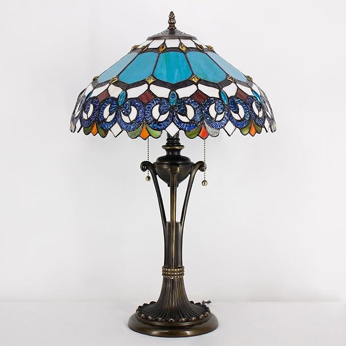 Tiffany Table Lamp Blue Stained Glass Desk Lamp 16X16X24 Inches Jewelry Baroque Style Reading Light
