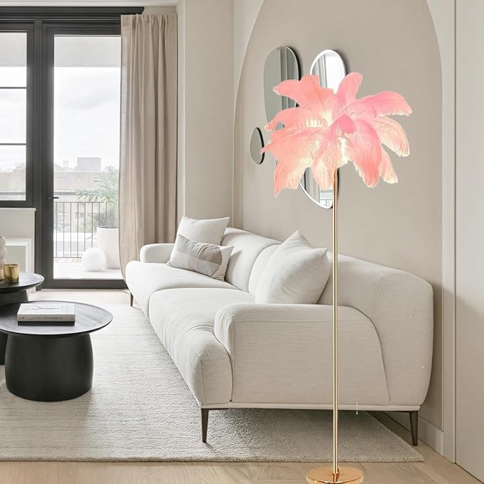 ZYLEIESENBAO Pink Ostrich Lamp Romantic Feather Lamp Nordic Fluffy Standing Light for Bedside Creative Feather Floor Lamp for Sofa Living Room Girl Bedroom Decoration Hotel Wedding Event