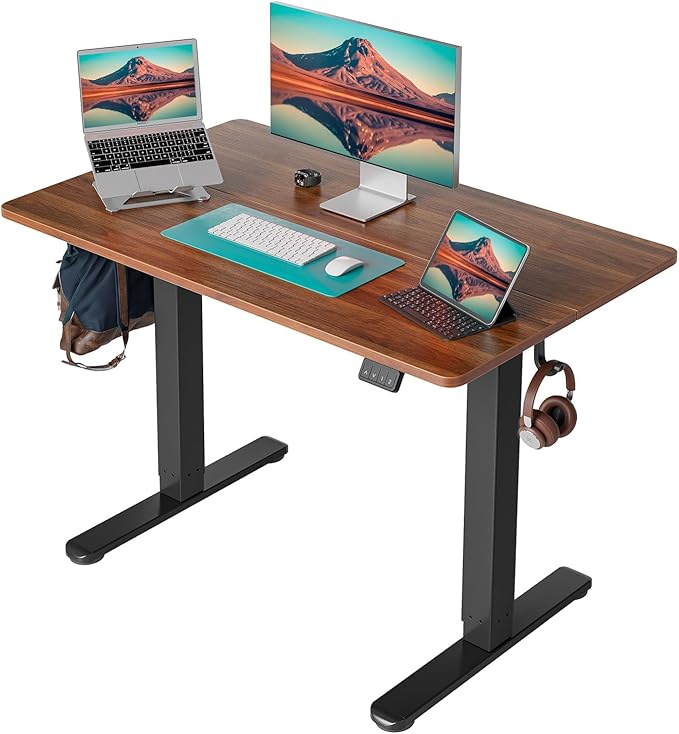 Cubiker Standing Desk, Stand up Height Adjustable Home Office Electric Desk, 40 x 24 Inch Sit Stand Desk with Splice Board, Black Walnut Desktop