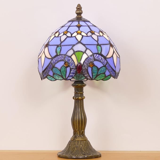 Small Tiffany Lamp Mini Stained Glass Table Lamp Bedside Accent Lamp Memory Sympathy 8X14.5 Inch (Baroque Style)