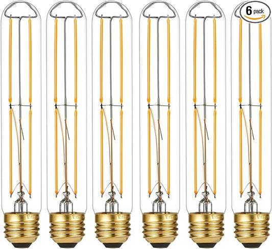LiteHistory Dimmable E26 Light Bulb 6W Equal 60 watt led Light Bulb AC120V Warm White 2700K Edison 60 Watt 600LM T10 Bulb for Rustic Pendant,Industrial Pipe,Wall sconces,Vanity 6Pack