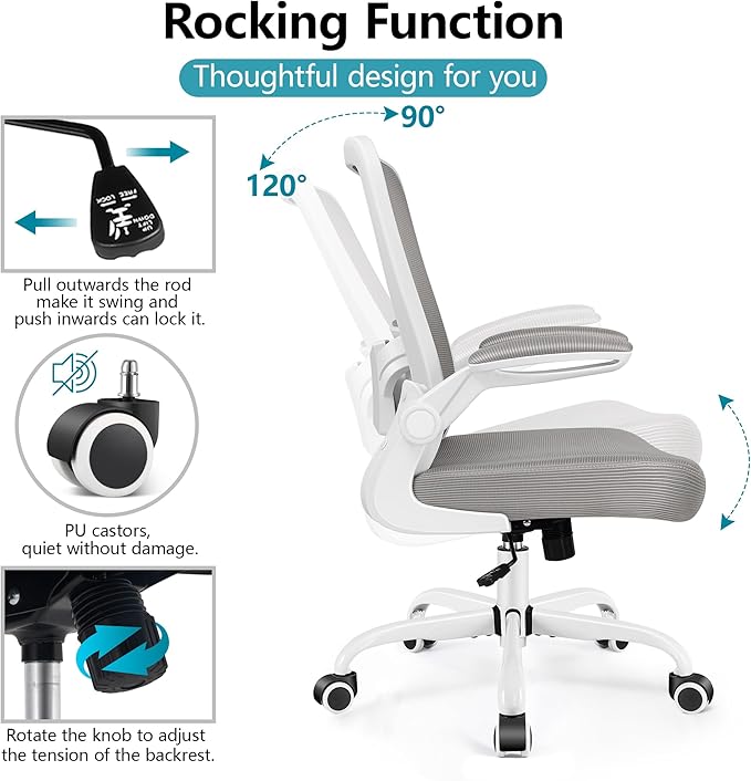 FelixKing Office Chair, Ergonomic Desk Chair Breathable Mesh Chairs Adjustable High Back Lumbar Support Flip-up Armrests, Executive Rolling Swivel Comfy Computer Chairs Home Office Gray