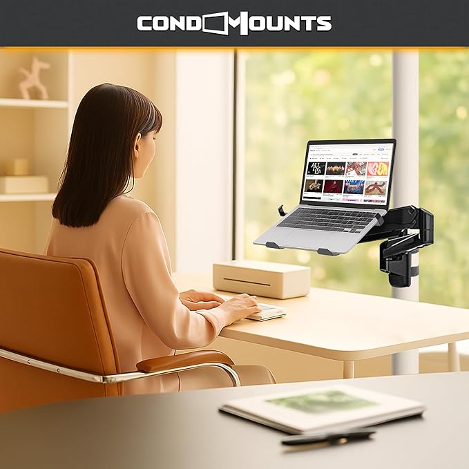 ZEBOZAP CLMLTP1016 Ergonomic Laptop Mount for Poles | Fits Devices Up to 19" | 360° Rotation | Anti-Slip Tray | Tool-Free Strap Mounting | Outdoor, Industrial & Mobile Workstations