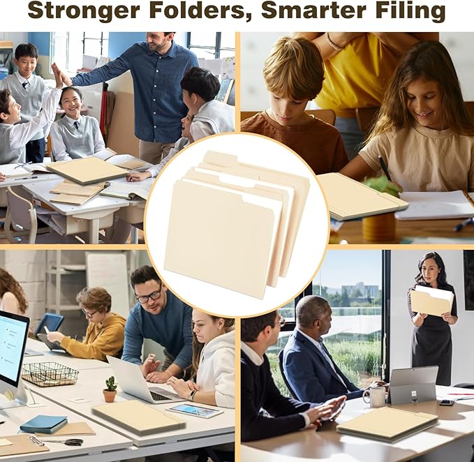 Manilla Folders Letter Size 8.5 x 11, 100 Pack, 1/3-Cut Tabs Manila File Folders, Heavyweight Durable 120LB Paper for Home, Office, School Filing, Made in USA