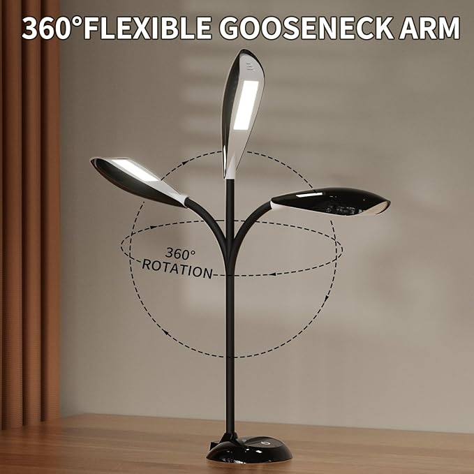 Desk Lamp, LED Eye-Caring Table Lamp, Study Lamps with Flexible Goose Neck for Bedroom, Eye-Caring Light, 3 Brightness 360° Rotation Touch Table Gooseneck Lamp, Bright for Bedroom, Study, Home Office