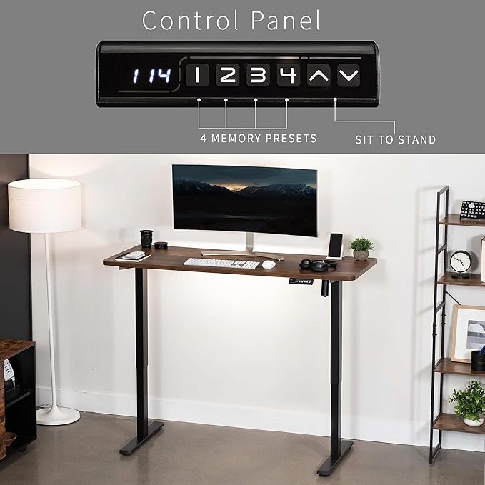 VIVO Electric 60 x 24 in Rustic Standing Desk, Memory Height Adjustment, 1B Series, One-Piece Vintage Brown Top, Black Frame, DESK-KIT-1B6N