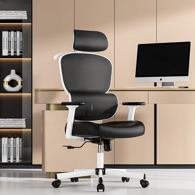 Office Chair, Ergonomic Desk Chair, High Back Desk Chair, Big and Tall Reclining Comfy Home Office Chair with Lumbar Support Breathable Mesh Computer Chair Adjustable Armrests