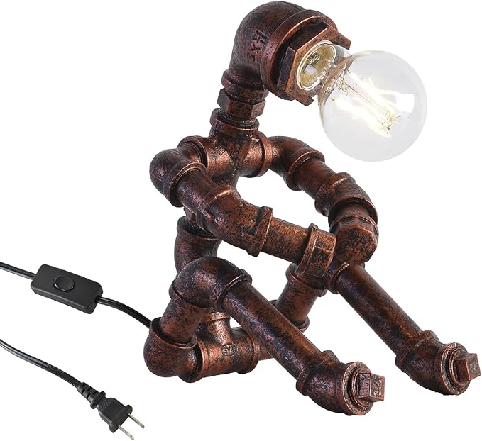 XEYOU Steampunk Table Lamp Vintage Industrial Iron Robot Desk Lamp Creative Water Pipe Robot Light for Bedside Table Nightstand Bar Restaurant Café