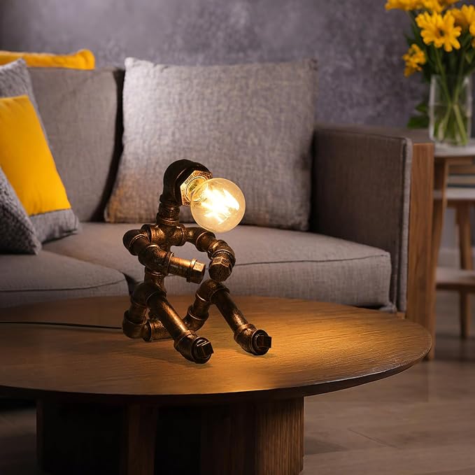 XEYOU Steampunk Table Lamp Vintage Industrial Iron Robot Desk Lamp Creative Water Pipe Robot Light for Bedside Table Nightstand Bar Restaurant Café