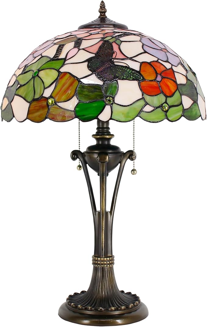 Tiffany Table Lamp Butterfly Flower Stained Glass Desk Lamp 16X16X24 Inches Reading Light