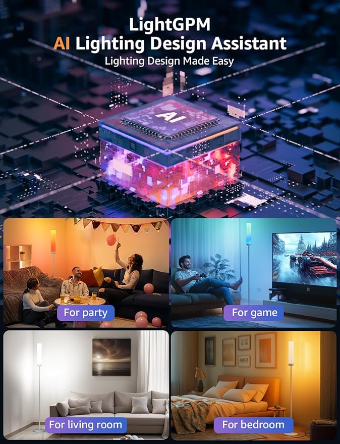Lepro O1 AI Floor Lamp, 2300LM Smart LED Standing Lamp APP/WiFi Control, Alexa/Google Assistant Enabled, Modern Floor Lamp with Music Sync, DIY Mode, RGBCW &CCT, Lamps for Living Room, Bedroom, Office