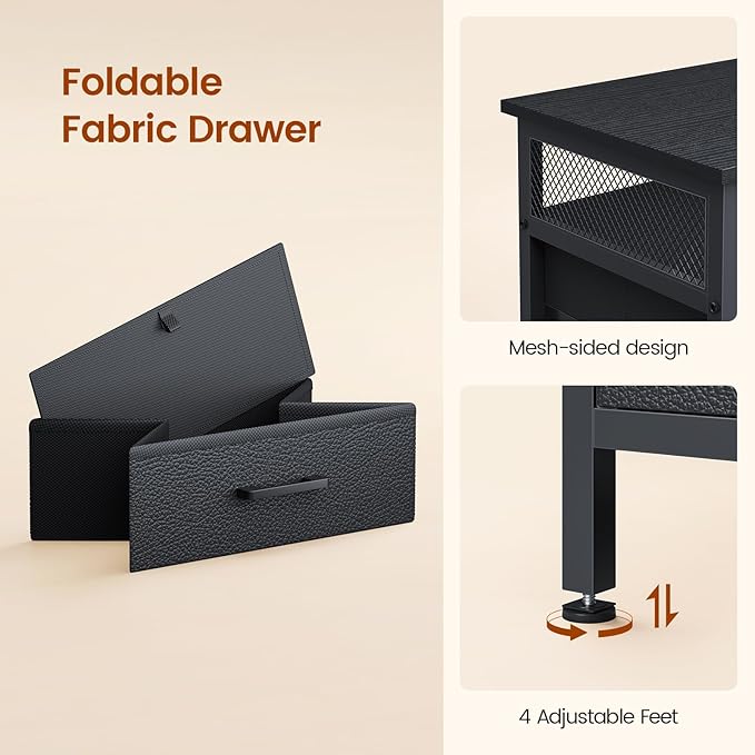 4 Drawer Lateral File Cabinet, Filing Cabinet with Outlet and LED Light, Printer Stand, Open Storage Shelf, Fabric Lateral Filing Cabinet for A4/Letter, for Home Office, Black