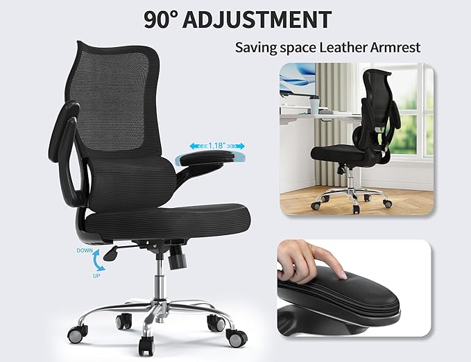 TRALT Ergonomic Office Chair - Desk Chair with Wave High Back Adjustable Lumbar Support Computer Chair - Gaming Chairs Mesh Backrest and PU Leather Seat for Home Reading Chairs to Adults(Black)