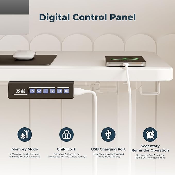 Standing Desk, Large 71x31 Inches Height Adjustable Stand Up Desk with Cable Management, Home Office Computer Desk with Memory Preset with Charging USB Port & Sedentary Reminder