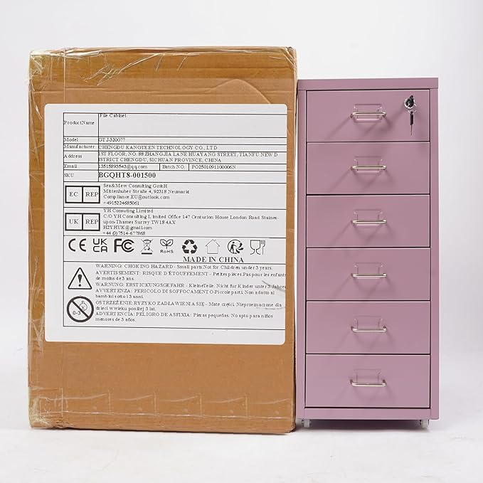 DYRABREST 6 Drawers Rolling File Cabinet, Metal Filing Cabinets with Lock, 27 inch H Vertical Filing Cabinet Under Desk for Home Office, Heavy Duty Metal Storage Cabinet for A4/Letter/Legal Size File