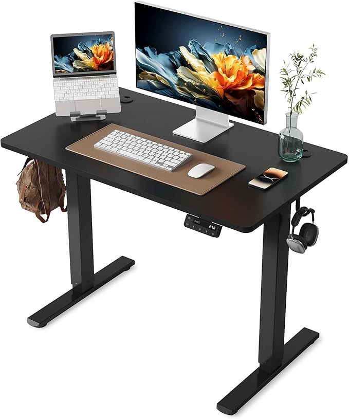 YIHAYO Electric Standing Desk, 40 x 24 Inches Stand Up Desk with Splice Board, Adjustable Height Desk, Computer Desk for Home Office, Black Frame/Black Top