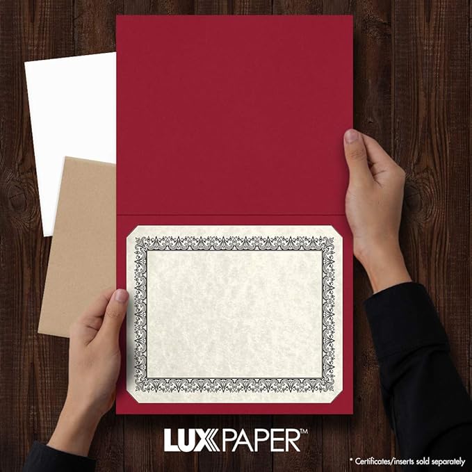 LUXPaper 9.5" x 12" Certificate Holders | Burgundy Linen | 100lb. Cover | 250 Qty