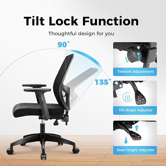 MAISON ARTS Mesh Office Chair Set of 4, Ergonomic Home Desk Chair with Lumbar Support, Mid-Back Computer Task Chair with Breathable Mesh and Adjustable Armrests for Home Office