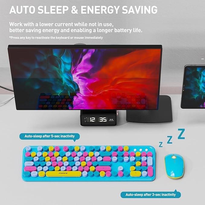 Wireless Keyboard and Mouse Combo with Switch Button- 2.4GHz Cordless Typewriter Keyboard | Auto-Sleep | USB Receiver for Windows PC/Laptop - Blue Colorful