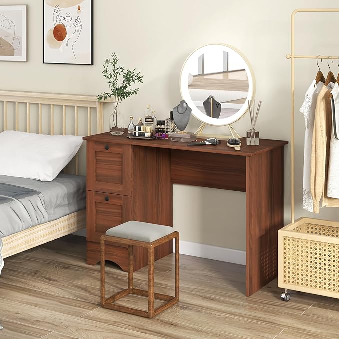 Tangkula Computer Desk with Drawers & Charging Station, Wooden Home Office Desk PC Laptop Notebook Desk, Compact Study Desk Writing Desk, Computer Workstation Ideal for Home & Office