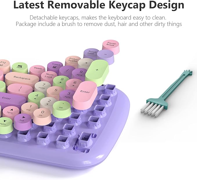 Wireless Keyboard and Mouse Combo - GEEZER Lilac Purple Round Keycap Keyboard 100 Keys - USB 2.4G Receiver Plug Play Typewriter Keyboards for Windows, PC, Laptop, Desktop
