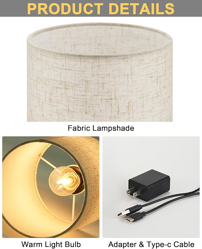 UMEXUS 16" Rechargeable Cordless Table Lamp Set of 2, Dimmable, Touch Control, Linen Shade, Small Battery Powered Lights, Gold Ambient Lighting for Living Room Bedroom Nightstand