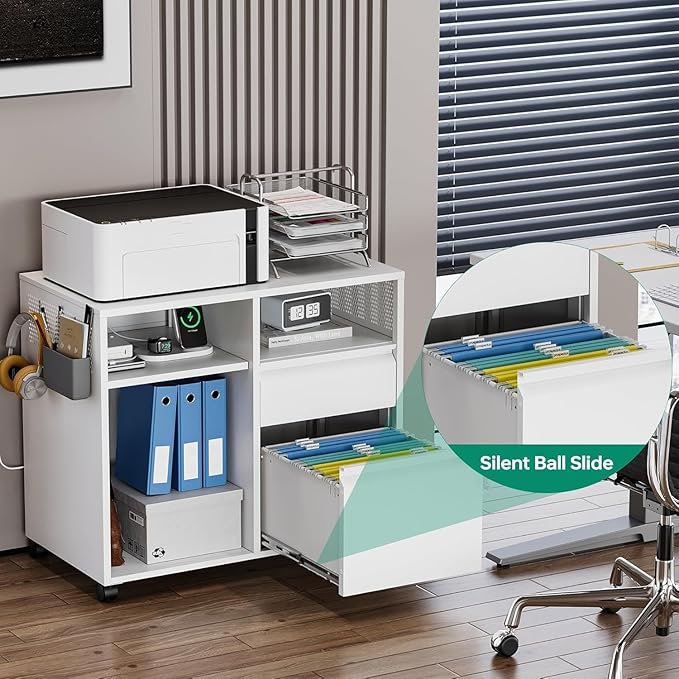 Letaya Mobile File Cabinet, Metal Lateral Rolling Printer Stand Filing Cabinets with Shelves for Home Office-Storage A4/F4/Letter (White)